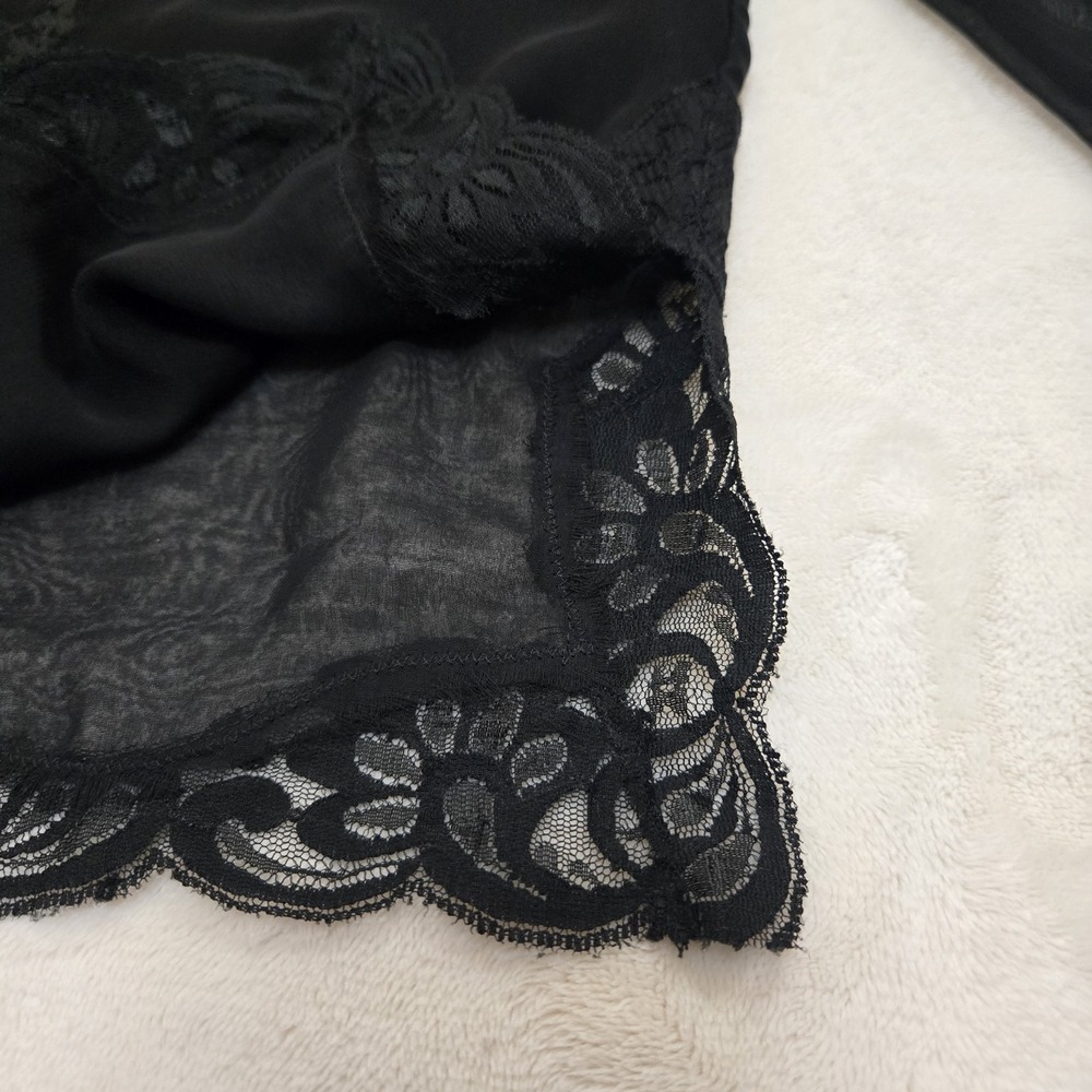 Vintage Victorias Secret Black Sheer Floral Embroidered Lace Trim Blouse Top L - Picture 6 of 13